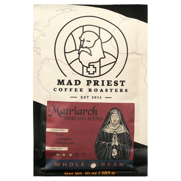 Local Mad Priest Coffee Roasters - Matriarch Espresso Blend, Whole Bean, Medium Roast, 10oz
