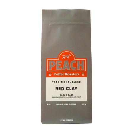 Local Peach Coffee Roasters Red Clay Blend, Dark Roast, Whole Bean Coffee 8oz, Naturally Caffeinated