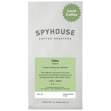 Local Spyhouse Coffee Roasters Peru Single Origin, Light Roast, Whole Bean Coffee, 10oz