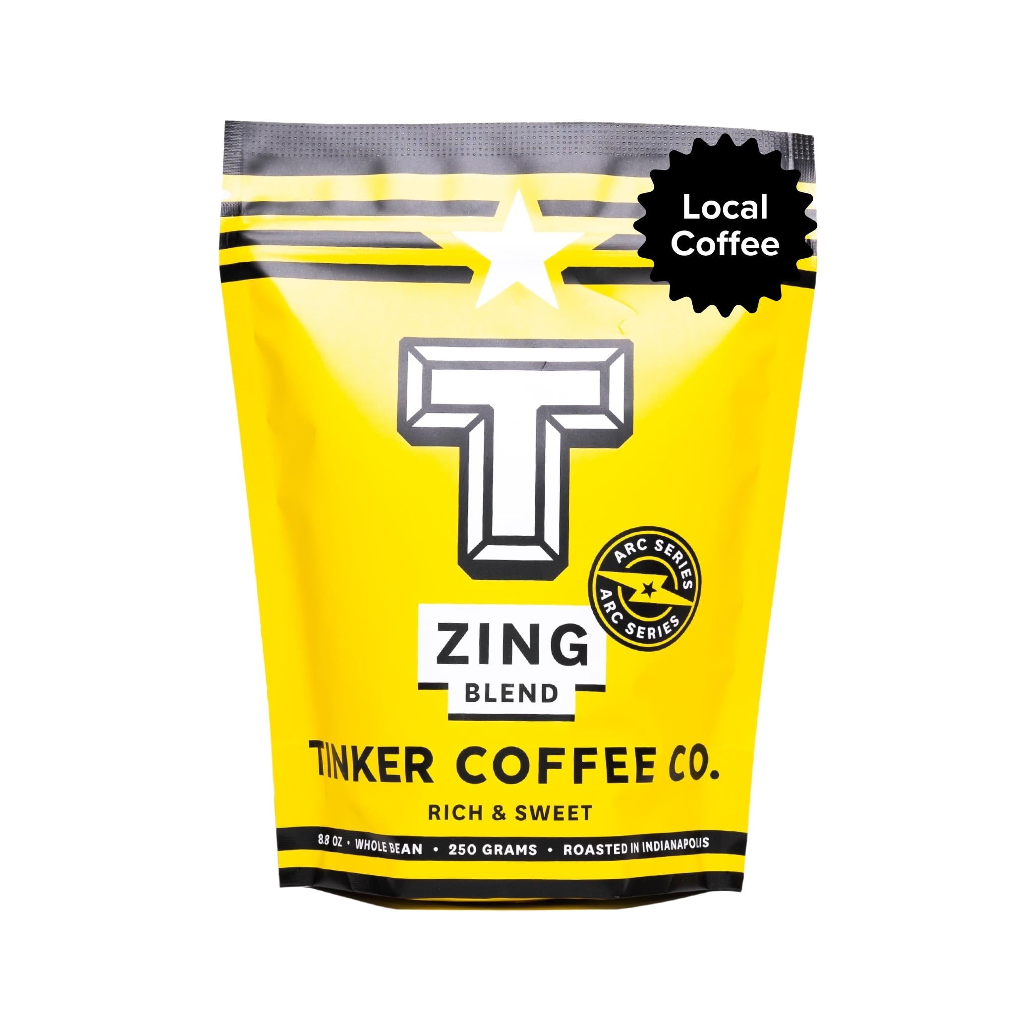 Local Tinker Coffee Zing Blend, Whole Bean, Dark Roast, 8.8oz