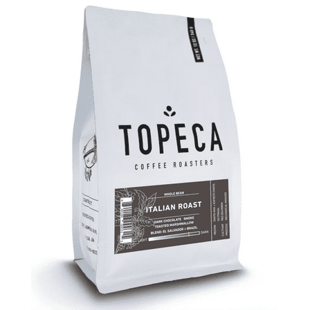 Local Topeca Coffee Italian Roast Whole Bean Medium Dark Roast, Naturally Caffeinated