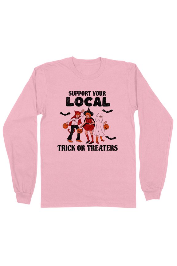 Local Trick or Treaters Long Sleeve Shirt Unisex Small Pink