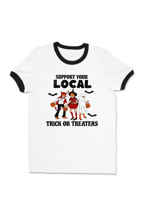 Local Trick or Treaters Ringer Tee Shirt Unisex Large White/Black