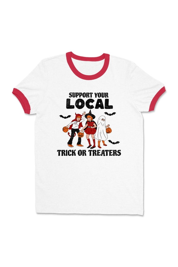 Local Trick or Treaters Ringer Tee Shirt Unisex Large White/Red