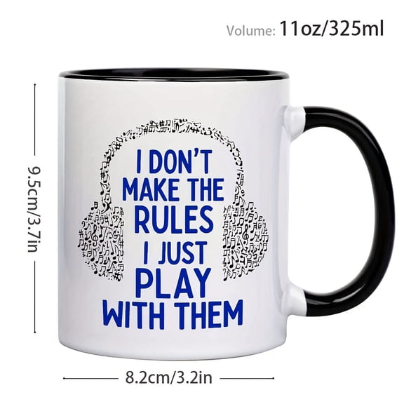 [Local Warehouse] 1pc, 11oz, Don't Make The Rules Play with Them Ceramic Coffee Mug & Tea Cup, Headphone Pattern Printed, for Thanksgiving Christmas New Year Holiday Gift for Friends Colleagues Adult