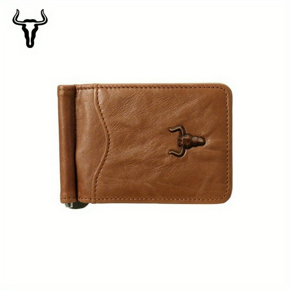 (Local Warehouse) Slim Minimalist Wallet For Men With Money Clip Genuine Leather Wallet, Men'S Wallet Credit Card Holder RFID Blocking Front Pocket Wallets Holds Cash And Cards Black Color