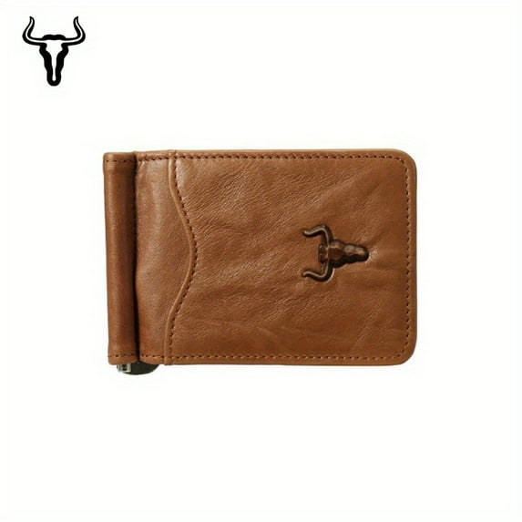 (Local Warehouse) Slim Minimalist Wallet For Men With Money Clip Genuine Leather Wallet, Men'S Wallet Credit Card Holder RFID Blocking Front Pocket Wallets Holds Cash And Cards Black Color