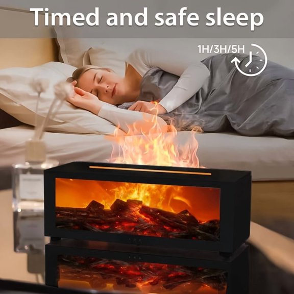 Local Warehouse USB-Powered Simulated Flame Fireplace Humidifier, with Periodic Shut-off Function, Warm Ambient Lighting, and the Ability to Add Aromatic Essential Oils. Suitable for Homes, Schools