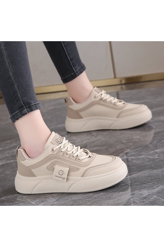 Local Warehouse White Women'S Sneakers | Comfortable Lift Platform Sole, Casual Walking Shoes with Polyurethane Upper, Fabric Inner, EVA Insole, Rubber Sole, Lace-up Closure