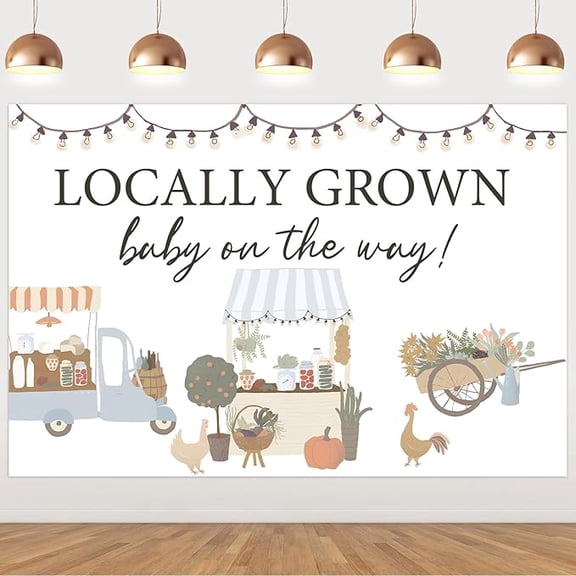 Locally Grown Baby Shower Backdrop, Vegetable and Fruit Gender Reveal Decorations, Farmer's Market Baby Shower Decorations Backdrop for Kids Boy Girl Gender Reveal Photography Background