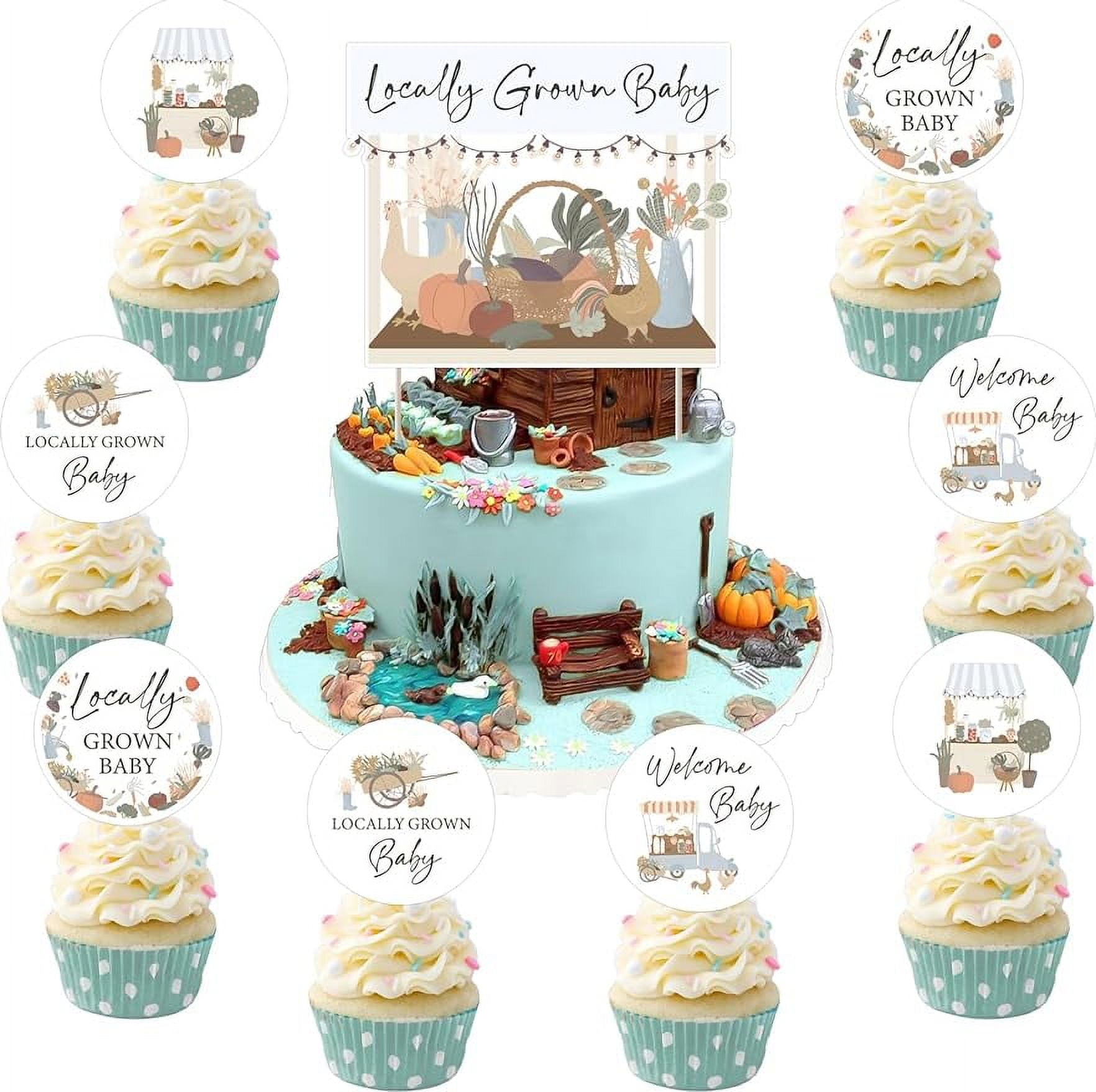 Locally Grown Baby Shower Cake Topper, Vegetables Fruit Farmer's Market Baby Shower Decoration