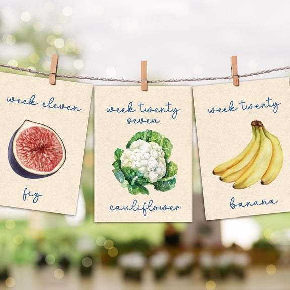 Locally Grown Baby Shower Decorations-Pregnancy Milestone Cards,Locally Farmers Market Themed Party Decorations, Fruits And Vegetables To Track Growth, Weekly Size Cards For Pregnancy Announcement