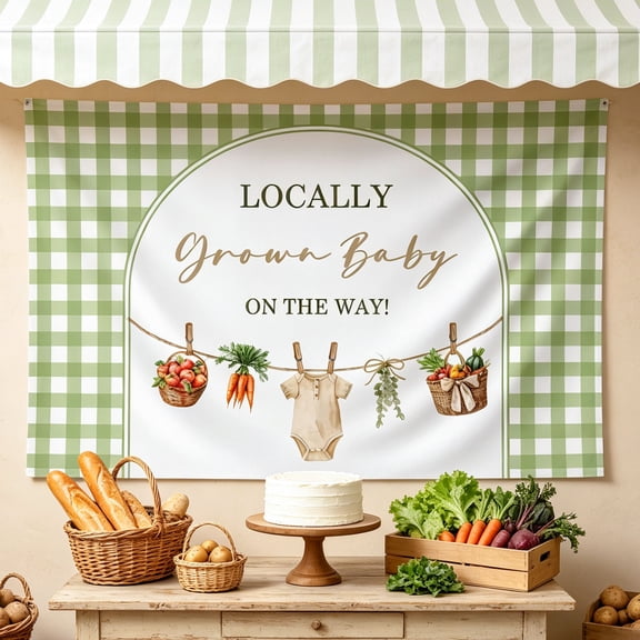 Locally Grown Theme Baby Shower Backdrop - Rustic Country Party Decor