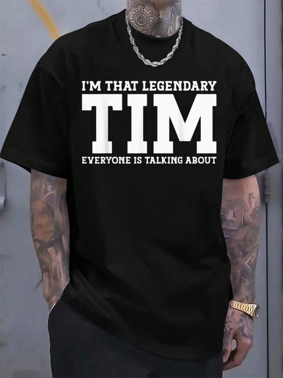 Localmen'S Legendary Tim Tee - Black, Casual Round Neck, Short Sleeves, Made from 100% Pure, Soft And Comfortable, Perfect for Any Season, Casual Attire with a Humorous Design, Long-Lasting Print