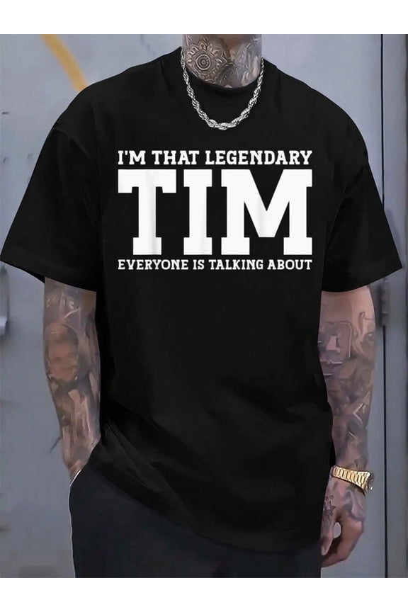 Localmen'S Legendary Tim Tee - Black, Casual Round Neck, Short Sleeves, Made from 100% Pure, Soft And Comfortable, Perfect for Any Season, Casual Attire with a Humorous Design, Long-Lasting Print