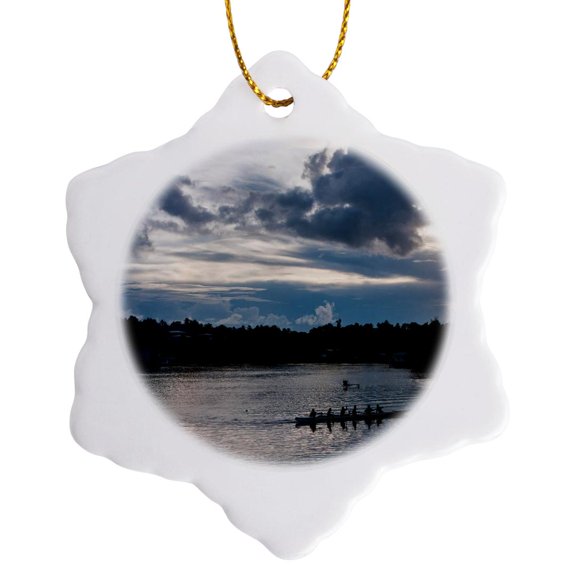 3drose, Locals Training for Rowing Championship at Sunset, Yap, Micronesia, 3 inch Snowflake Porcelain Ornament