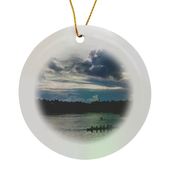 3drose, Locals Training for Rowing Championship at Sunset, Yap, Micronesia, Circle Porcelain Ornament