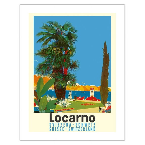 Locarno - Switzerland - Svizzera - Schweiz - Suisse - Vintage Travel Poster by Daniele Buzzi c.1968 - Bamboo Fine Art 290gsm Paper (Unframed) 17x22in