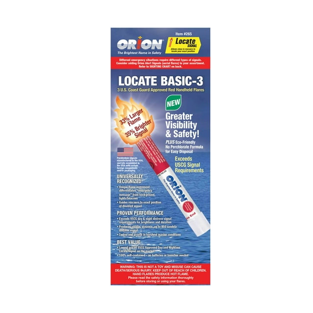 Locate Basic 3 Red Handheld Flare Brighter Flame, Marine Safety