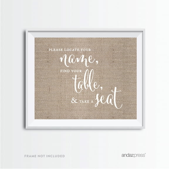 Koyal Wholesale Burlap “Locate Your Name, Find Table, Take Seat” Wedding Party Sign 8x11