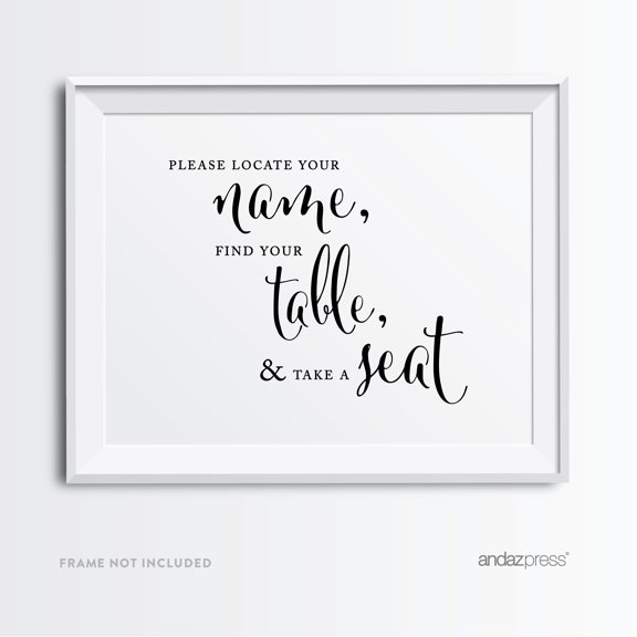 Locate Your Name, Find Table, Take Seat Formal Black & White Wedding Party Signs