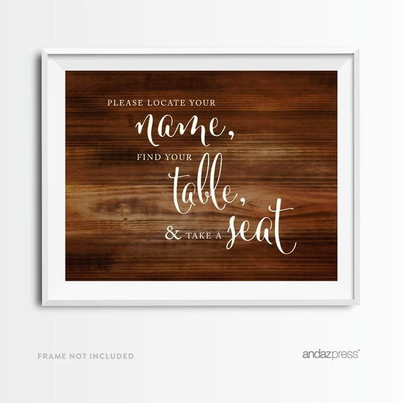 Locate Your Name, Find Table, Take Seat Rustic Wood Wedding Party Signs