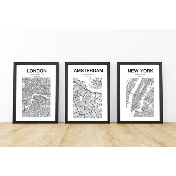 Location Map Print Modern Map Print Vintage City Map Print Wedding Map Print Anniversary Gift Birthday Gift Home Decor Wall Art Set