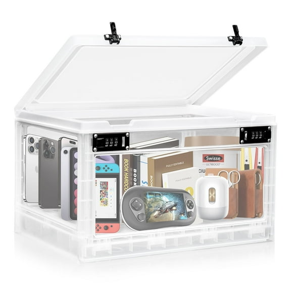 Locbbie Lockable Storage Box, 24L Cell Phone Jail Lock Box for Medicne Safe Electronics Kitchen Food, White