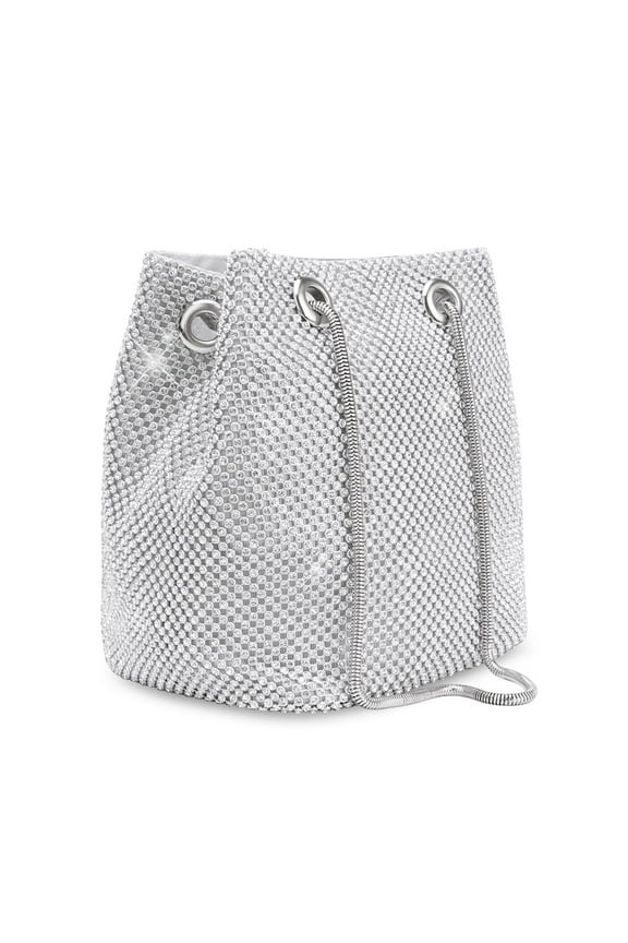 Women's Rhinestone Bucket Evening Cross Body Bag, 1-Piece, Silver