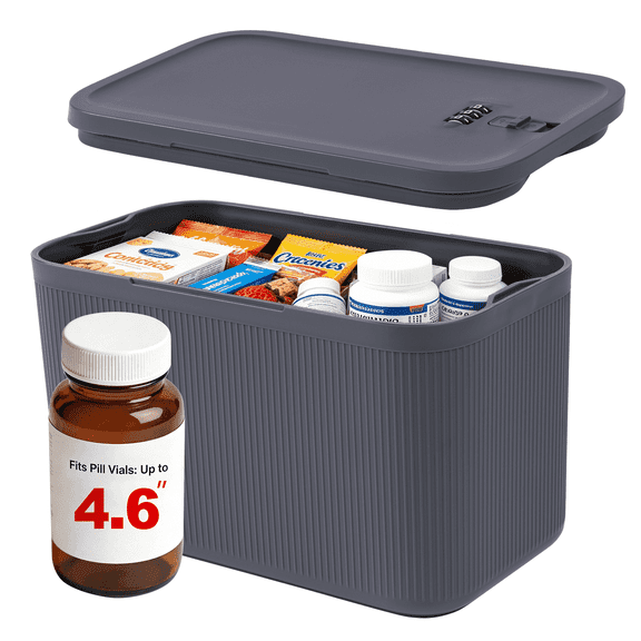 Locbbi Small Lock Box for Medication with Code, Upgrade Plus Size Medicine Lock Box with 3 Combination Locks, BPA-Free Plastic Lockable Storage Bin for Phone, Snack, Fridge, Home, Office, School