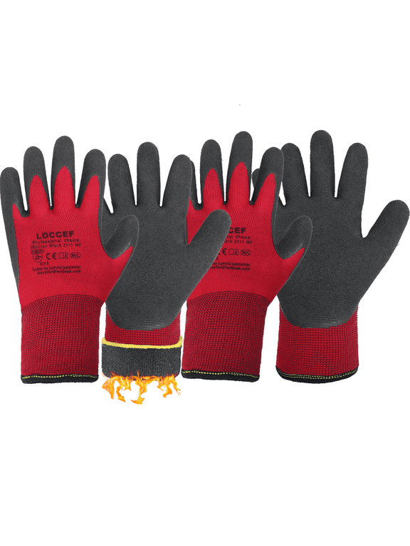 2 Pairs Red Winter Work Gloves for Men and Women, Freezer Gloves for Work Below Zero, Thermal Insulated, Super Grip