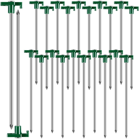 Loccmat 20 Pcs Metal Tent Stakes Heavy Duty,10 inch Camping Stakes Tent Pegs with 4x10ft Ropes,Galvanized Non-Rust Camping Tent Stakes,Pop Up Canopy Stakes,Tent Spikes for Outdoor Camping,Green