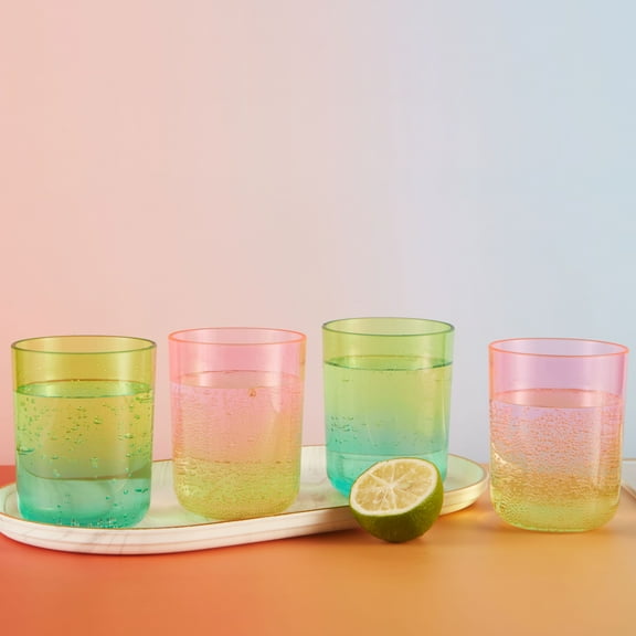 Locco Decor 12oz Drinking Glasses Set of 4, Gradient Color Acrylic Tumbler Cup, Ice Beverage and Water Servers Mixed Colors