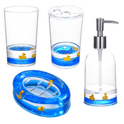 Locco Decor 4 Piece Acrylic Liquid 3D Floating Motion Bathroom Vanity Accessory Set Ocean Cartoon Animal Theme Duck Toothbrush Holder, Tumbler, Soap Dispenser, Soap Dish