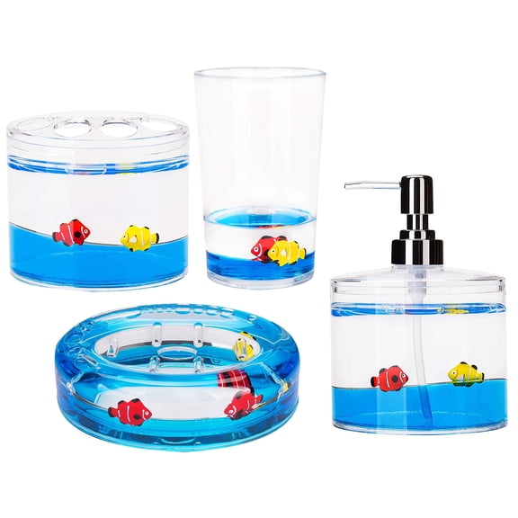 Locco Decor 4 Piece Acrylic Liquid 3D Floating Motion Bathroom Vanity Accessory Set, Kitchen