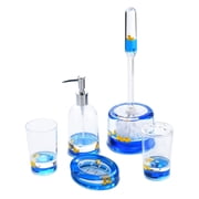 Locco Decor 5 Piece Acrylic Liquid 3D Floating Motion Bathroom Vanity Accessory Set Ocean Cartoon Animal Theme Duck Toothbrush Holder, Tumbler, Soap Dispenser, Soap Dish, Toiletbrush Holder Set