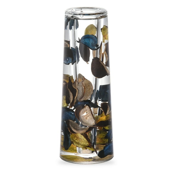 Locco Decor Acrylic Liquid 3D Floating Motion Cylinder Oval Flower Vase Boutique Floral Decoration Blue Gold Leaf