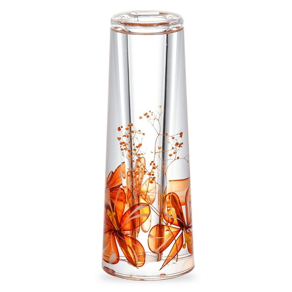 Locco Decor Acrylic Liquid 3D Floating Motion Cylinder Oval Flower Vase Boutique Floral Decoration Orange Flower