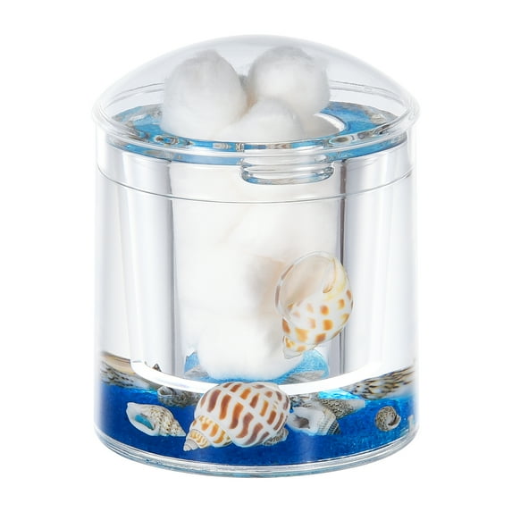 Locco Decor Acrylic Liquid 3D Floating Motion Round Qtip Cotton Ball Swab Holder Dispenser with Lid Shell