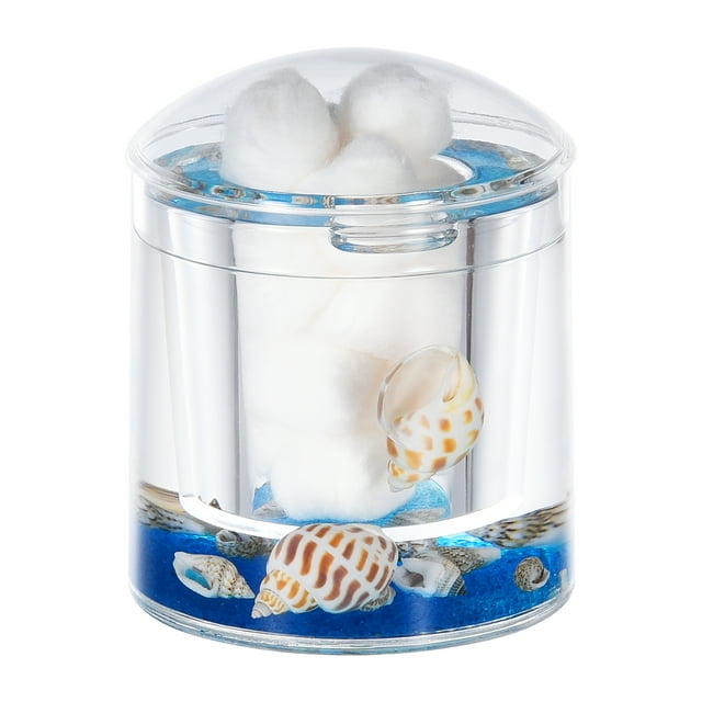 Locco Decor Acrylic Liquid 3D Floating Motion Round Qtip Cotton Ball Swab Holder Dispenser with Lid Shell