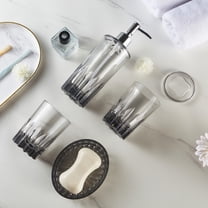 Locco Decor Bathroom Vanity Accessory 4 Pieces Gray Acrylic Modern Design Tumbler, Soap Dispenser, Soap Dish, Toothbrush Holder
