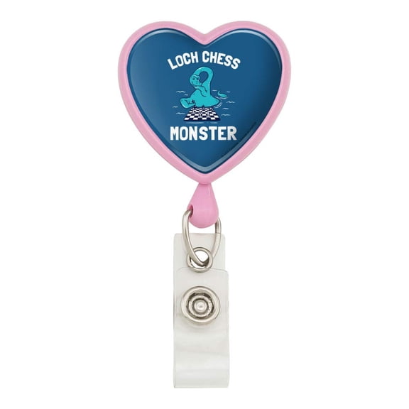 Loch Chess Monster Lochness Funny Humor Heart Lanyard Retractable Reel Badge ID Card Holder