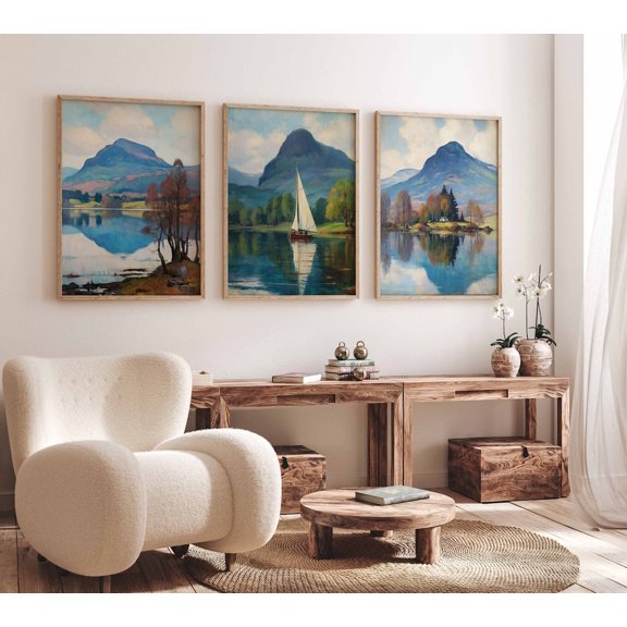 Loch Lomond Scotland National Park Scottish Highlands Travel UK Travel Floral Art Floral Decor Set 3 Stretched Canvas