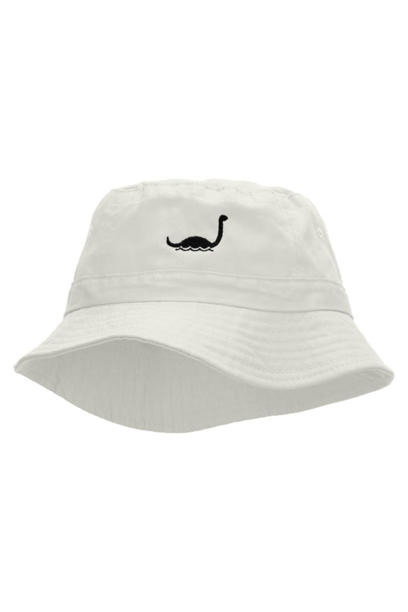 Loch Ness Monster Embroidered Bucket Hat - White OSFM
