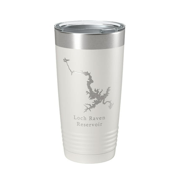 Loch Raven Reservoir Tumbler Lake Map Travel Mug Insulated Laser Engraved Coffee Cup Maryland 20 oz White