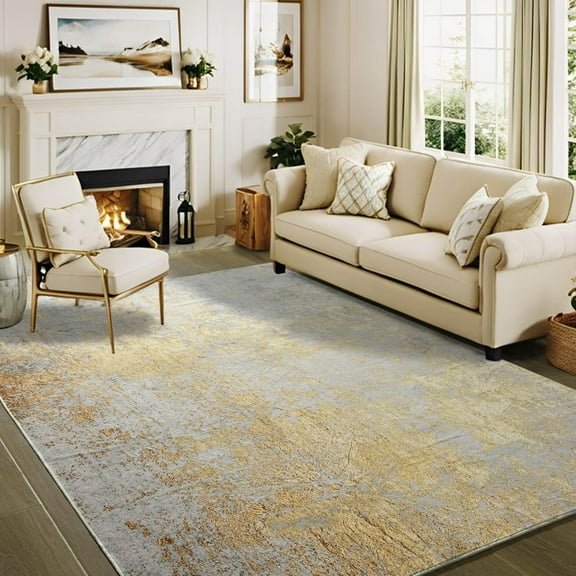Lochas Abstract Area Rug Soft Modern Rugs for Living Room Bedroom Home Decor Indoor Carpet,6'x9',Camel/Gold