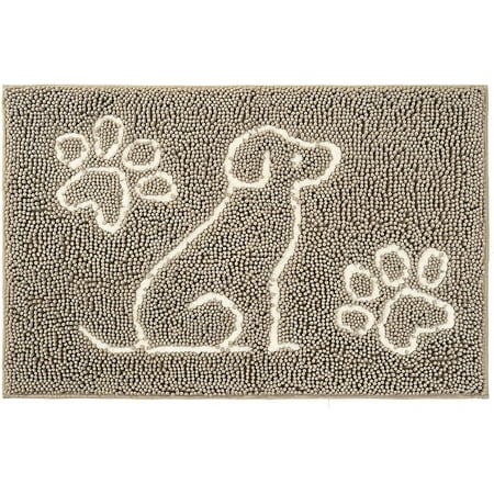 Lochas Bath Rugs Dog Chenille Shaggy Washable Non Slip Entry Rug Door Mat Bathroom Mat Absorbent Carpets,24"x36",Khaki with Print