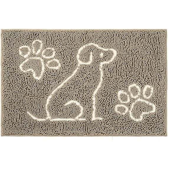 Lochas Bath Rugs Dog Chenille Shaggy Washable Non Slip Entry Rug Door Mat Bathroom Mat Absorbent Carpets,30"x48",Khaki with Print