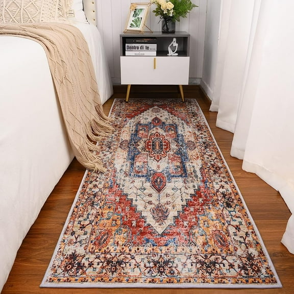 Lochas Boho Area Rug Vintage Bohemian Rugs Floor Carpet for Hallway Entryway Bedroom Kitchen Bathroom,2' x 6',Orange