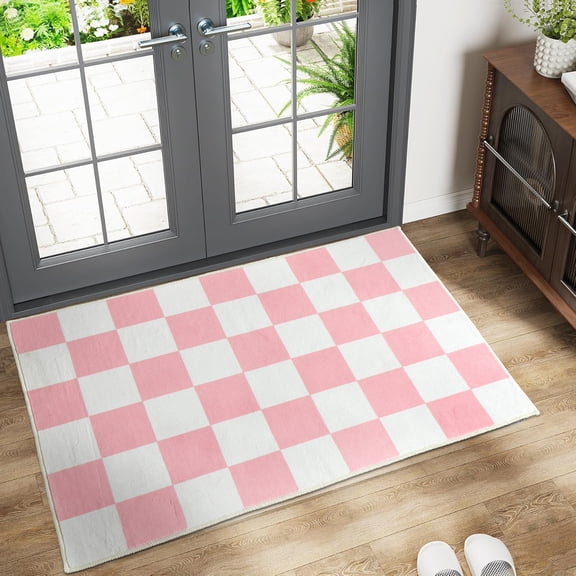 Lochas Checkered Area Rugs Checkerboard Rug Plaid Carpet for Living Room Bedroom Home Decor,2'x3',Pink